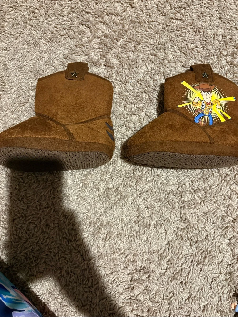 Kids Brown Cowboy Boot Slippers with Character Graphic